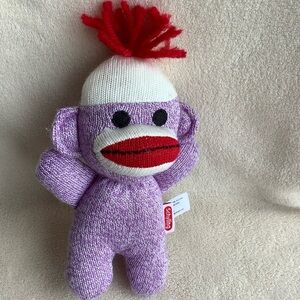 Schylling Purple White Knit Sock Monkey Plush with Red Stuffed Animal Toy